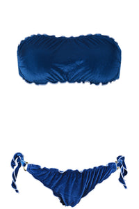 Nettuno Fascia Bandeau aus persischblauem Samt mit Rüschen